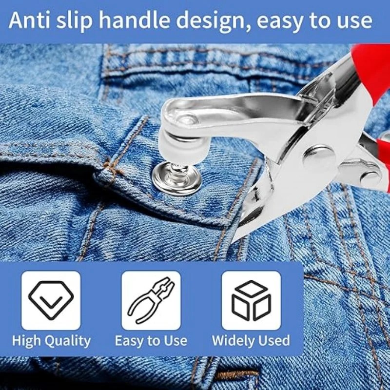 100 Sets 9.5mm Metal Snap Buttons with Plier Kit for DIY Sewing - 001001