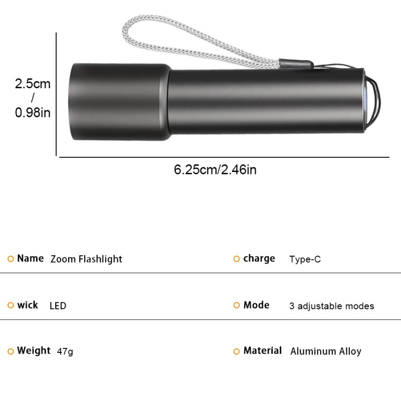 004 Mini Portable LED Flashlight USB Rechargeable Pocket Light-000971
